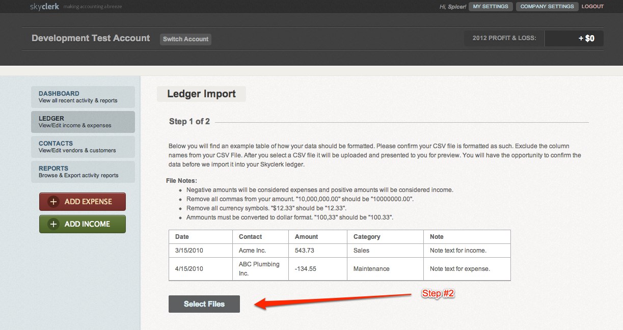 Importing transactions step 2